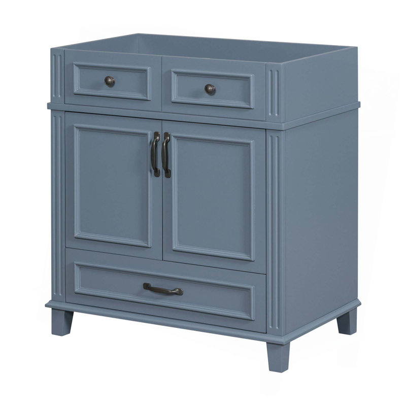 Meuble-lavabo de salle de bain sans plateau, armoire de rangement en bois massif avec portes à fermeture douce, armoire de rangement en cadre seulement, style rétro