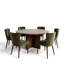 Ensemble de salle à manger rond 7 pièces avec table en placage de bois et chaises à oreilles en chenille-2124453905