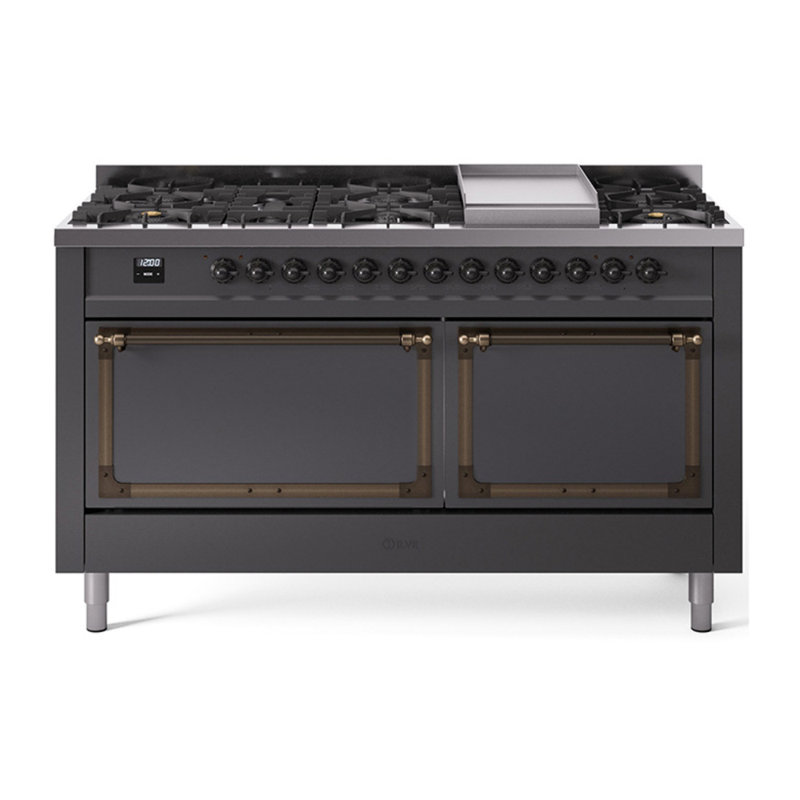 ILVE Nostalgie II Noblesse 60 in Dual Fuel Range, 9 Burner, Griddle, Graphite Matte/Burnished, Natural Gas