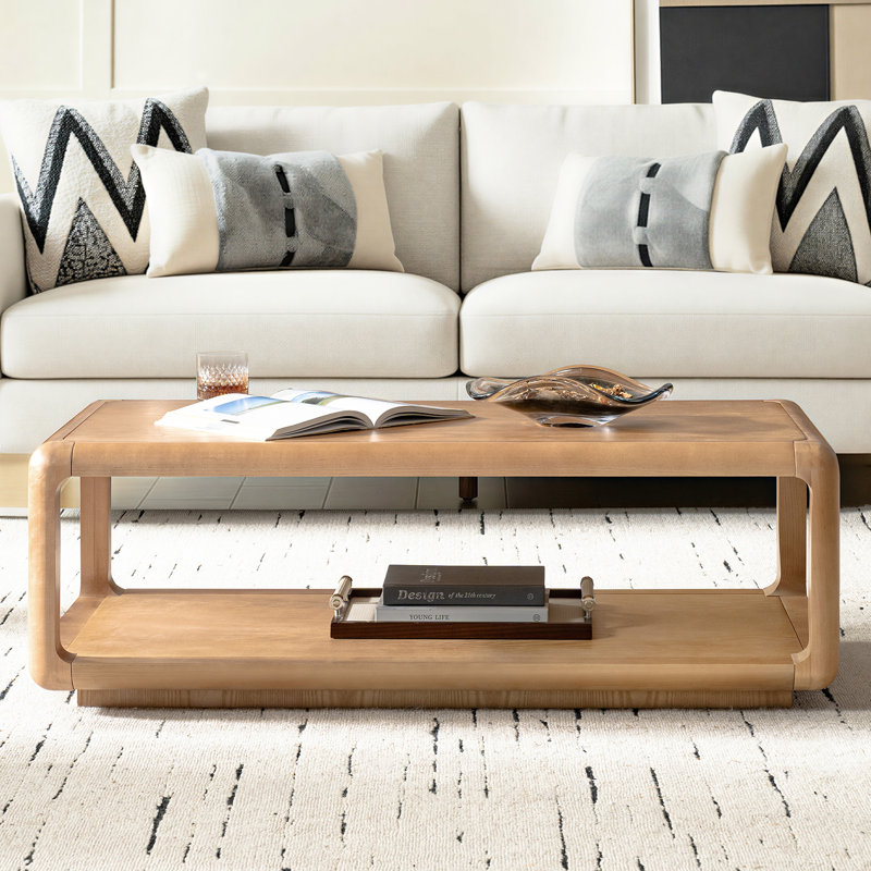 Arved 47.2"W Modern Solid Wood Coffee Table with Open Base, Natural
