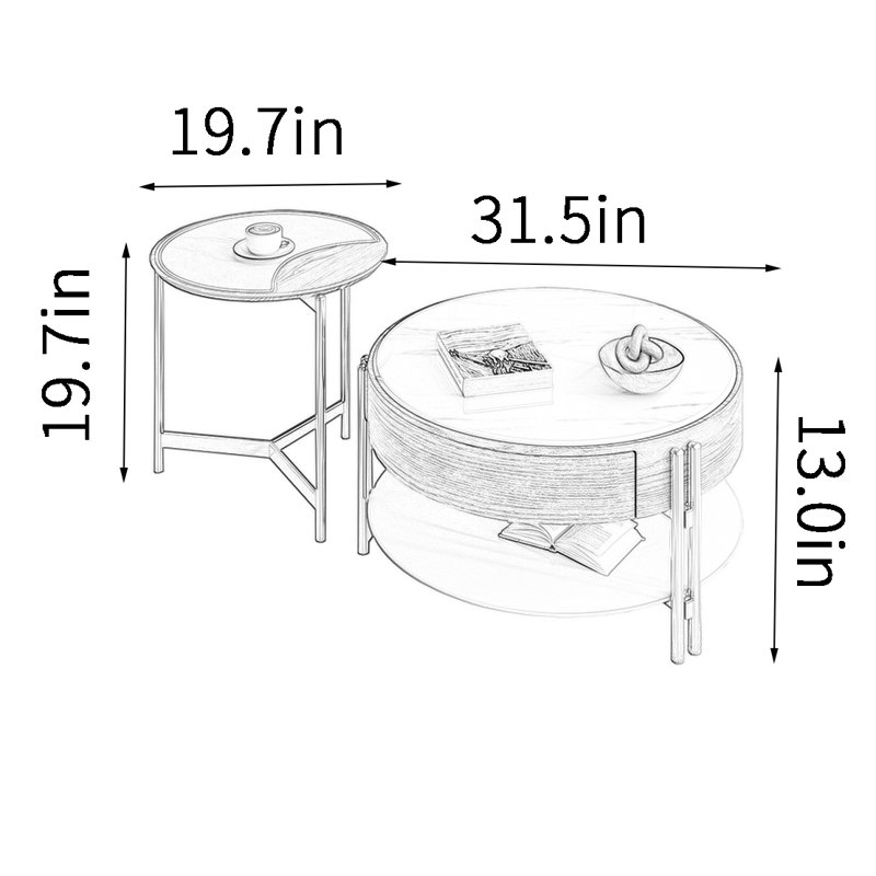Vintage style round coffee table combination, Gray