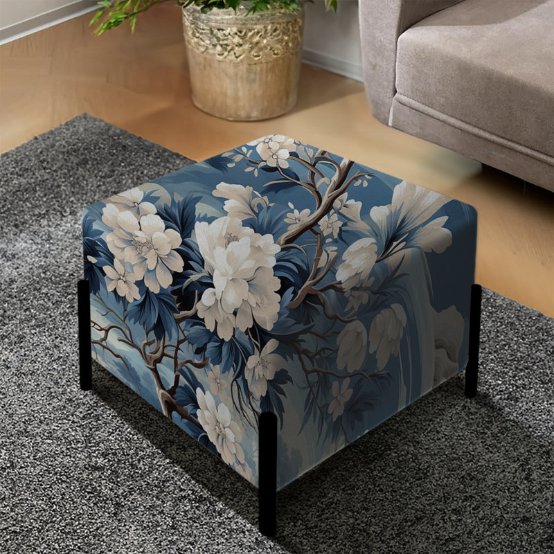 Paysage floral rétro bleu Toile - repose-pieds carré floral