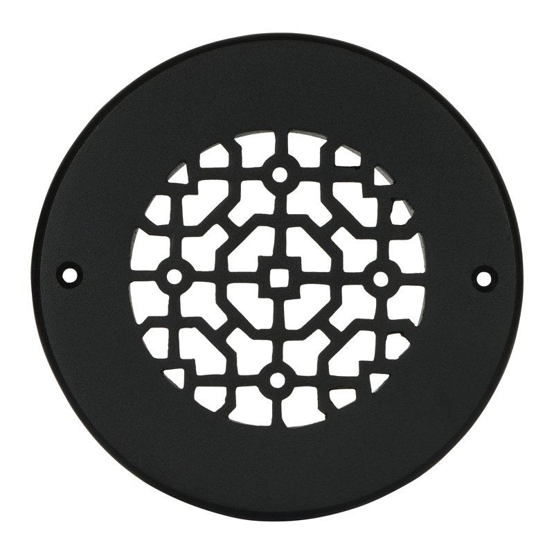 Grille ronde en fonte d'aluminium de 5 po (6 1/2 po au total) thermolaquée, Noir thermolaqué, Mur avec trous de vis