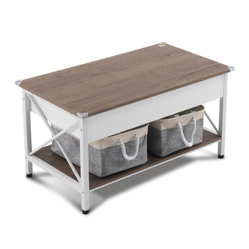 Table basse 36,02 po à côtés latéraux en X, Blanc, Brun