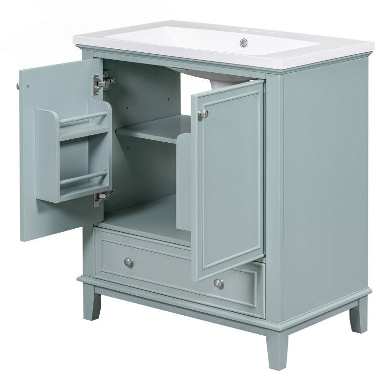 Meuble-lavabo de 30 pouces avec lavabo, armoire de rangement multifonctionnelle, structure en bois massif et panneau de fibres à densité moyenne pour plus de durabilité