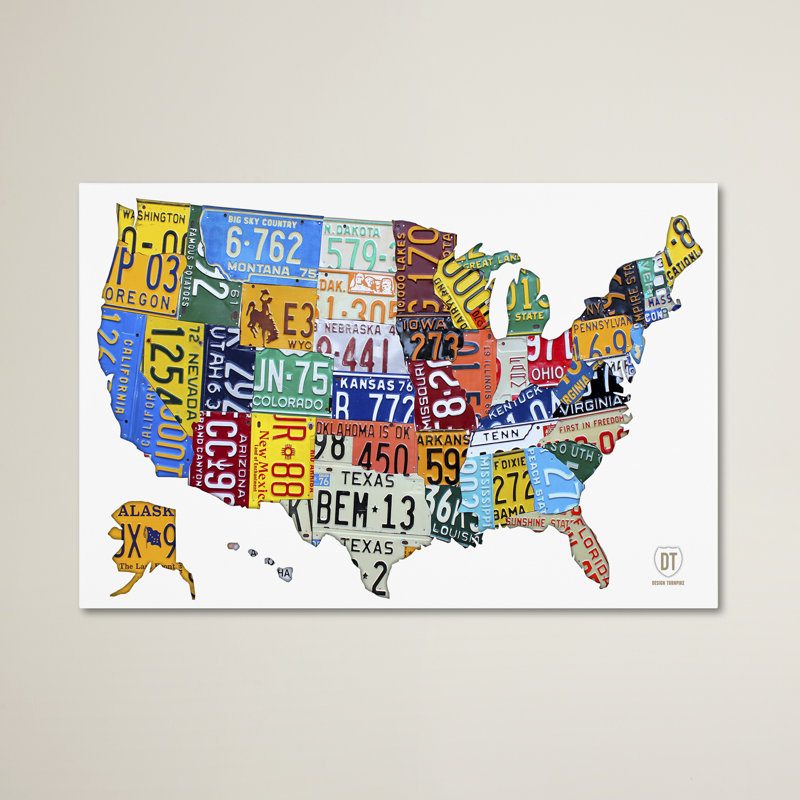 « license assiette map », impression sur toile tendue, impression sur toile tendue, H 30 po x l 47 po x P 2 po