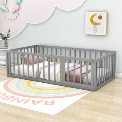 Wooden Platform Bed with Fence
