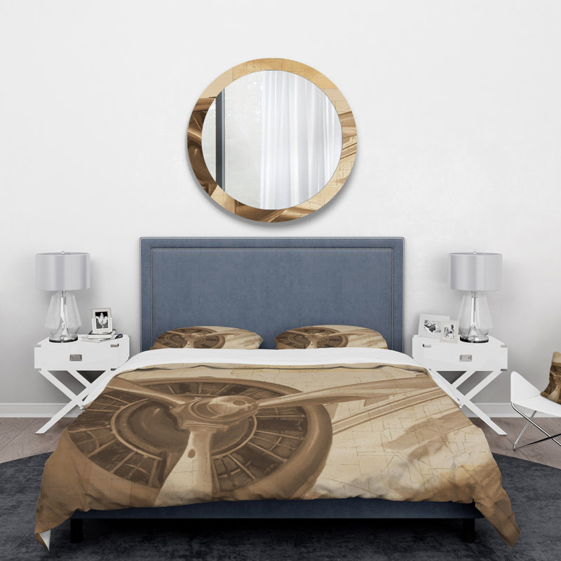 King Sepia Vintage Airplane Microfiber Duvet Cover Set