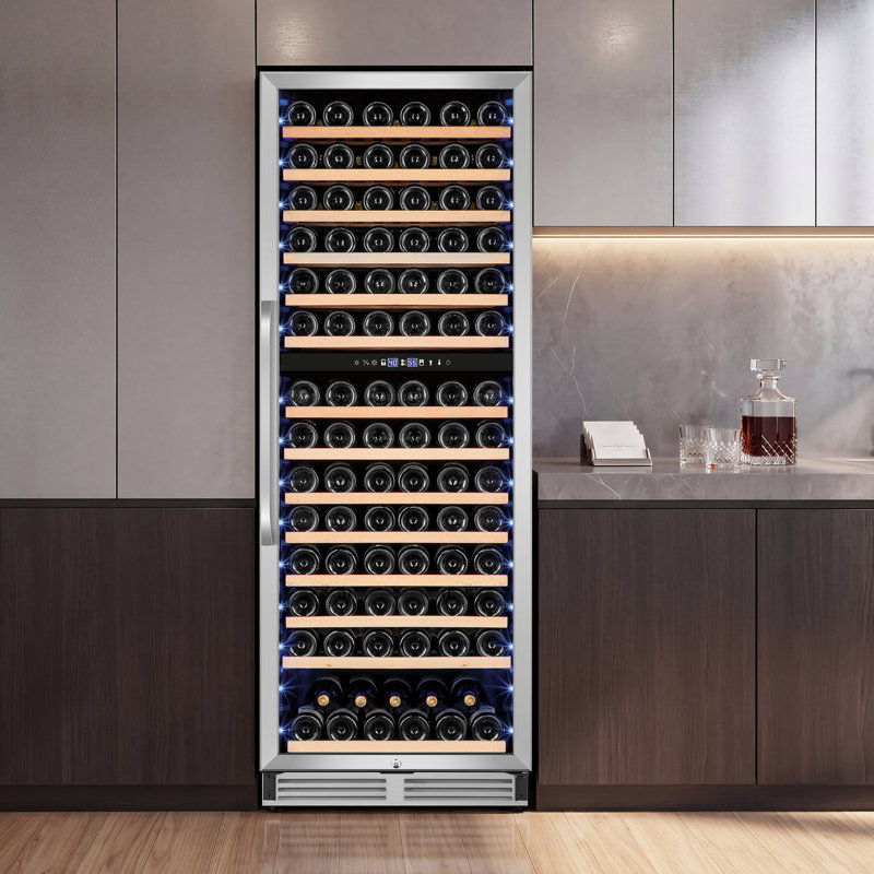 Réfrigérateur à vin à deux zones encastré ou autoportant Velivi pour 154 bouteilles avec porte en acier inoxydable