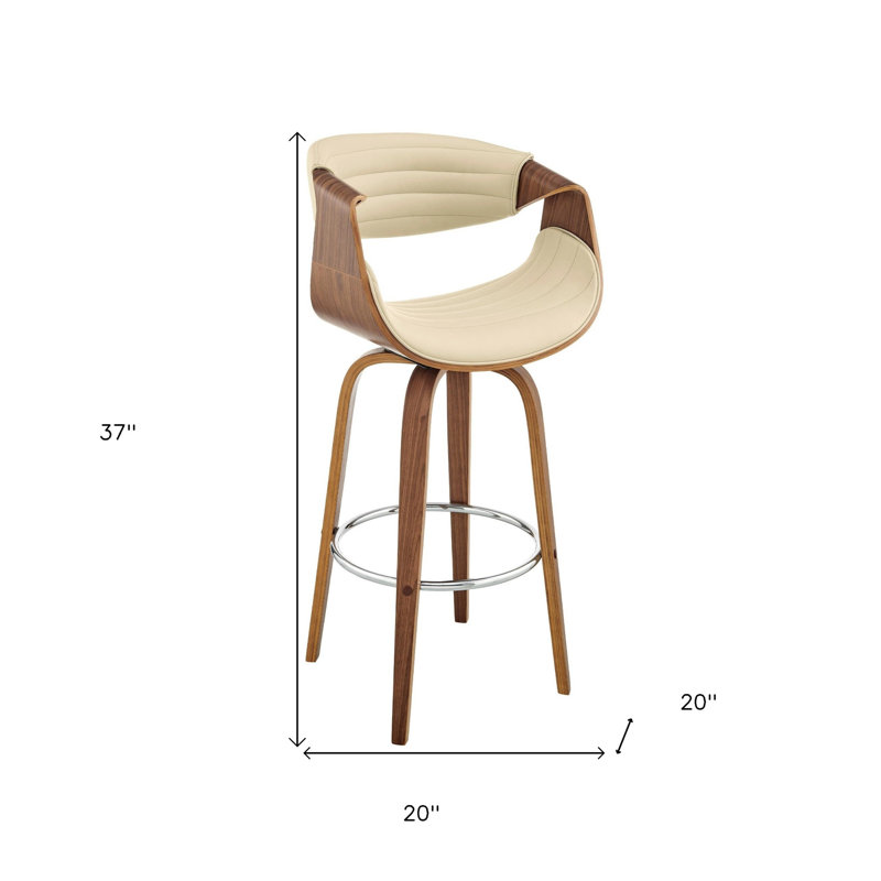 Faux cuir et bois pivotant rétro chic, Tabouret de comptoir (siège d'une hauteur de 26 p, Siège crème / cadre brun