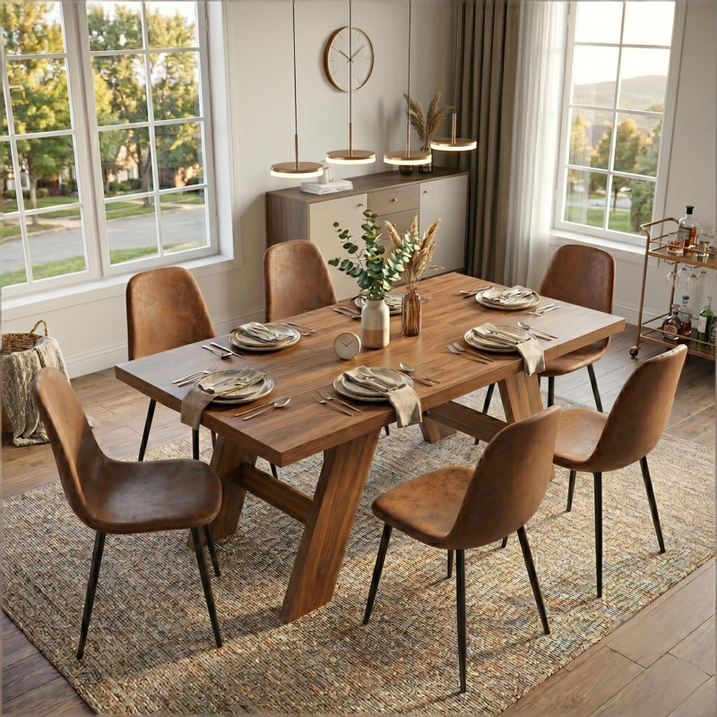 Ensemble de salle à manger de 71 pouces, table et chaises de style ferme moderne pour 6 personnes, 7 Pieces: Table, 6 Chairs