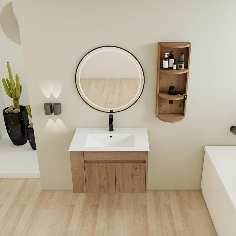 Meuble-lavabo mural 30 po avec lavabo et armoires latérales