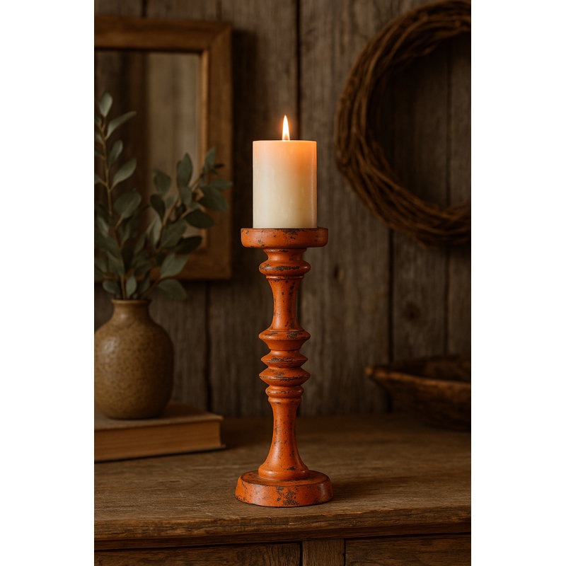 Baluster Pillar Candle Stand -Small -Orange,  20'' H x 7.5'' W x 7.5'' D, Orange