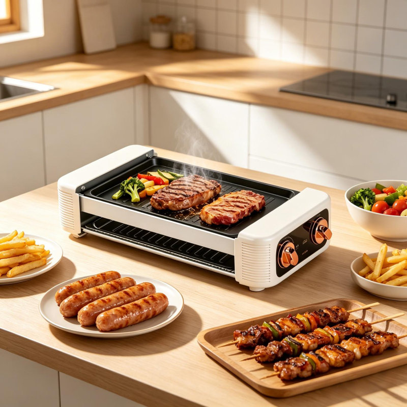 3-in-1 Electric Hot Dog Roller with Grill & Griddle – 6-Roller Non-Stick Cooking