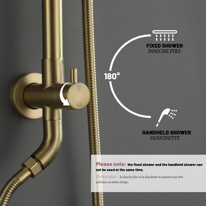 Brushed Gold Large Dual Round Wall Mounted Shower System