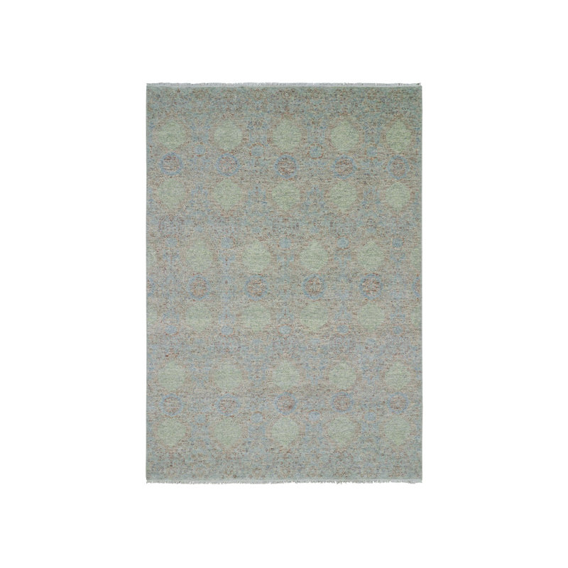 Tapis oriental rectangulaire en laine vert noué à la main 10 pi 0 po x 14 pi 2 po - MOA10279436, Rectangle 10 pi x 14 pi 2 po