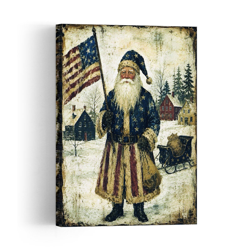 Freedom Santa Vintage Winter Wall Art Print 1 Piece Wrapped Canvas Wall Art, 152.4cm H x 101.6cm W
