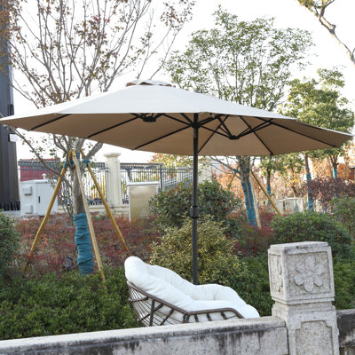 Grand parasol d'extérieur double face 14,8 pi avec manivelle (kaki) (sans base)