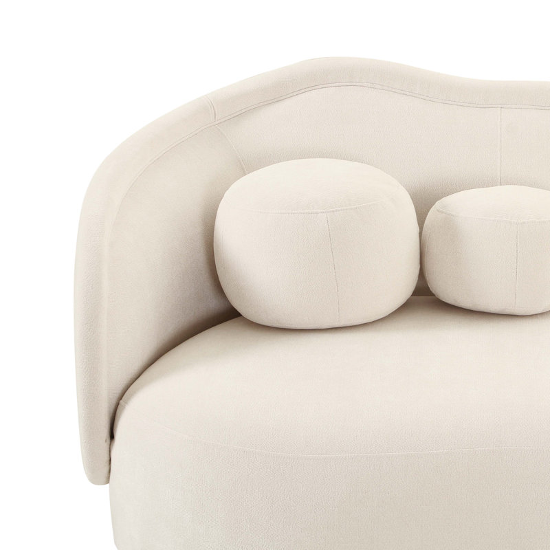 Cream Velvet Curved Herringbone Sofa with Wooden Legs