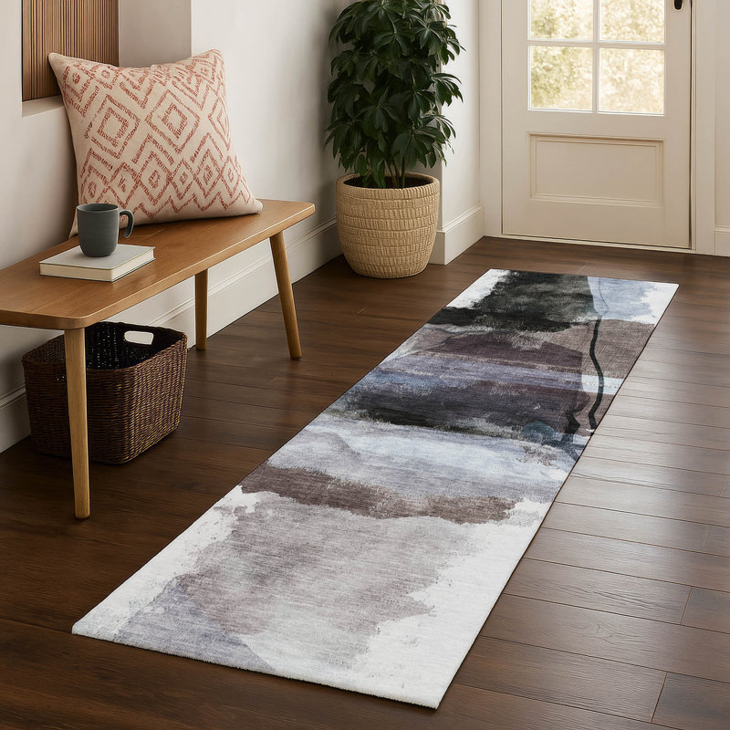 Premium Machine Washable Mayfield Abstract Rug, 2'3" x 7'6" Runner, Brown