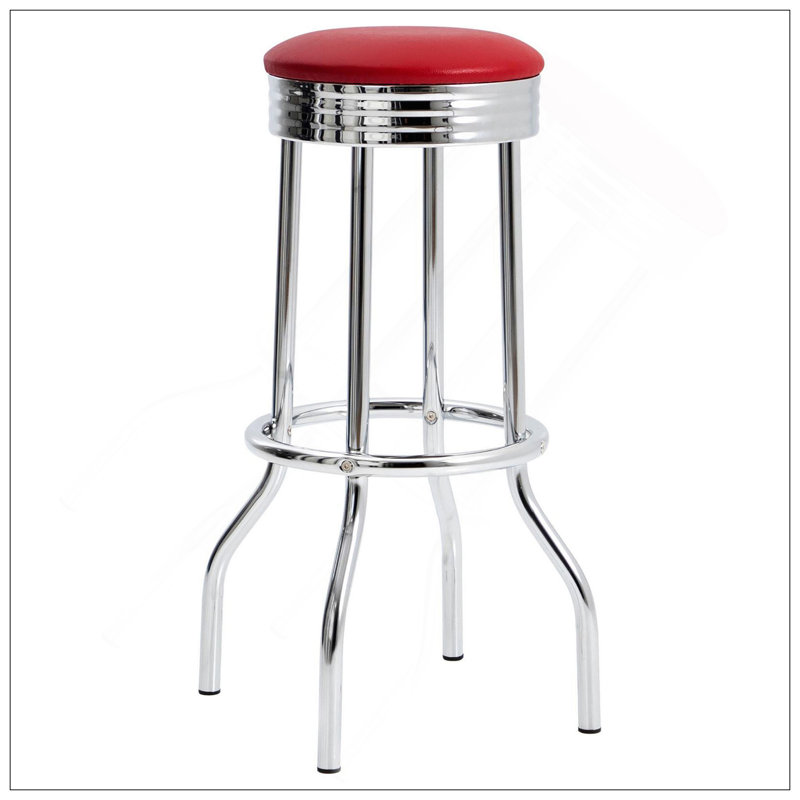 Ensemble de 2 tabourets de bar style rétro en similicuir rouge avec pieds chromés, parfait pour les bars modernes et traditionnels
