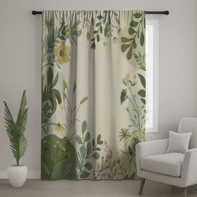 Botanical Floral Illustration Window Curtains, Botanical Sheer & Blockout Curtains - 1 Panel