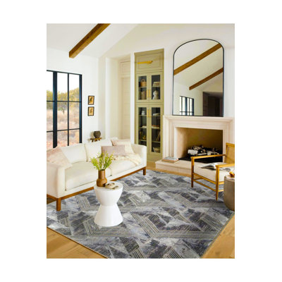 Machine Washable Diamond Patterned Striped Themed Decorative Rug