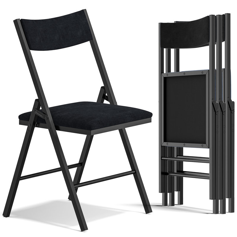Ensemble de 4 chaises pliantes rembourrées, siège et dossier rembourrés avec structure en acier robuste, noir ou bleu, Noir