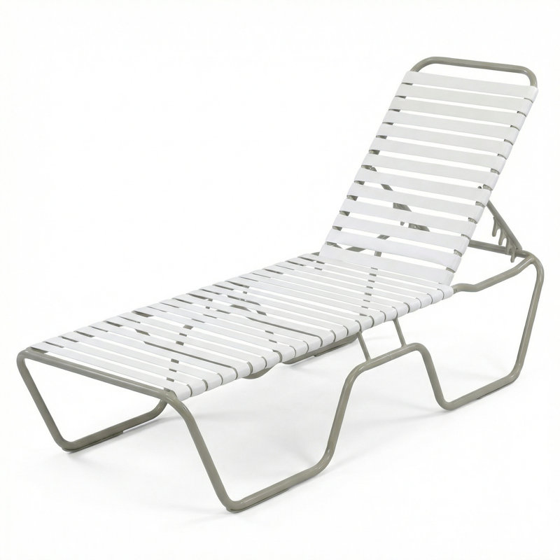 Armless Chaise, White Strap/Matte Gray