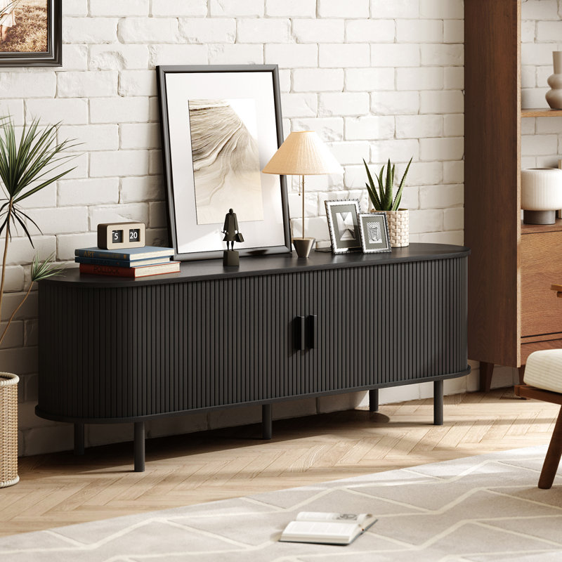 Meuble télé avec rangement et tablettes Jalonda, Noir, H 21,7 po x l 63 po x P 15,7 po
