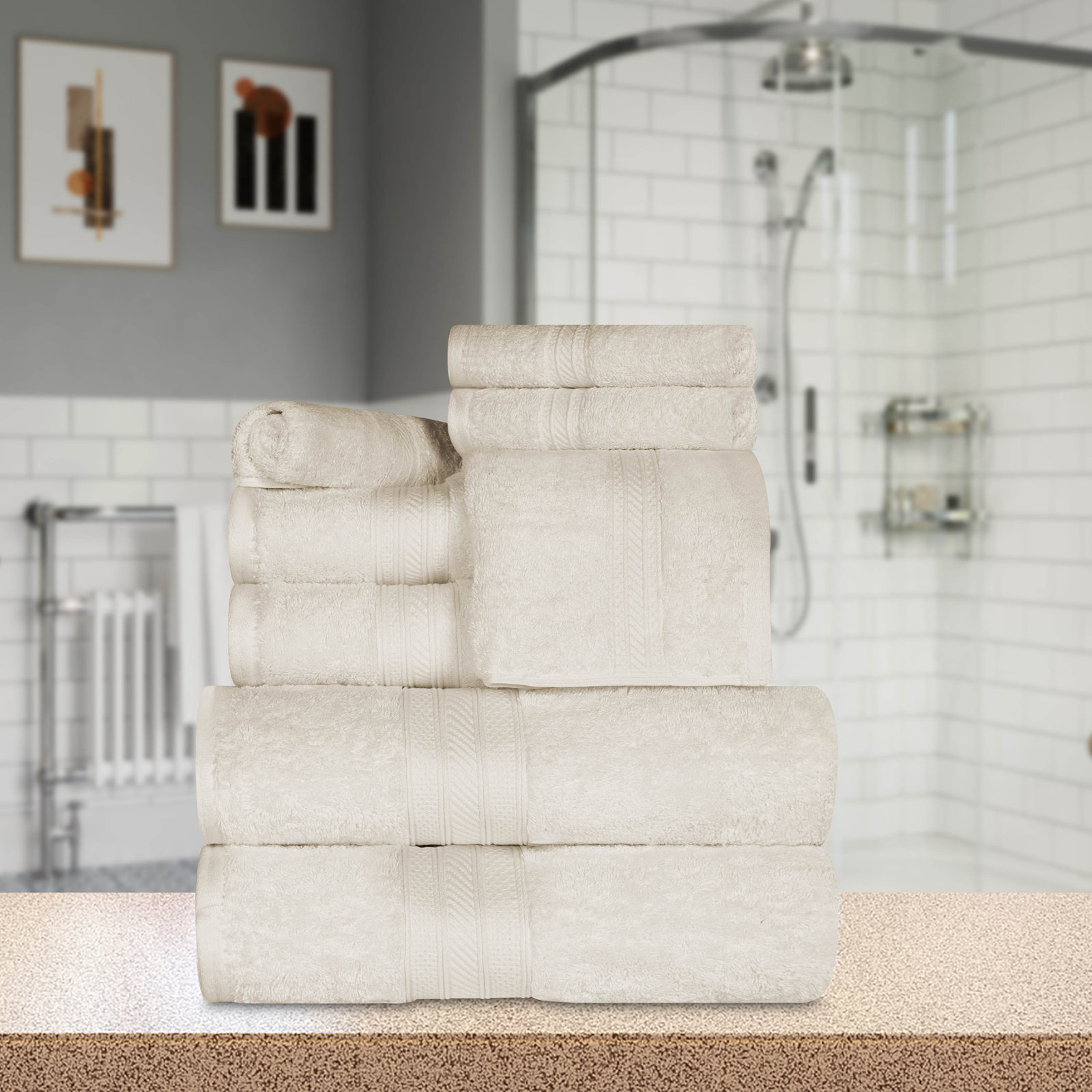 8-Piece Combed Cotton Towel Set, Almond