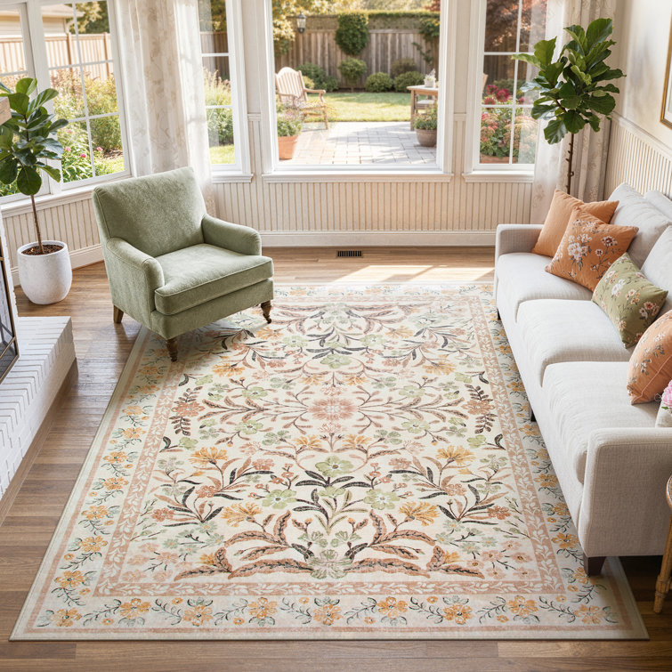 Kaldi Kaldi Oriental Botanical Floral Machine Washable Area Rug with Non-Slip Backing for Living Room, Dining Room, Bedroom