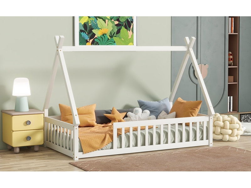 Lit simple en forme de tente Sailvan, lit tipi avec garde-corps, lattes, Blanc