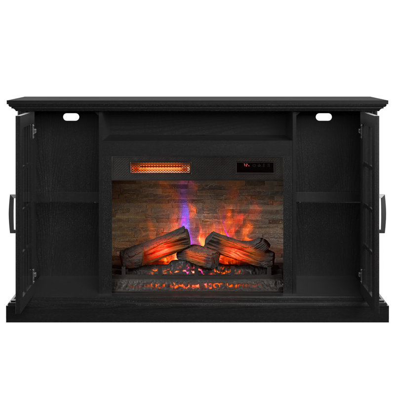 Manteau de cheminée électrique duraflame® pour téléviseur de 65 po ou moins et armoires de rangement de style campagnard, frêne noir gaufré