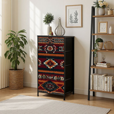 4 Drawer Vertical Storage Dresser Tribal southwestern native american navajo seamless Ethnic fashion with Wood Top Fabric Pull Drawers