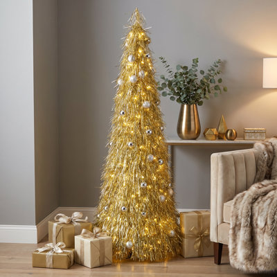 Guirlande Pop Up Golden Shaggy Tinsel 6 pi avec DEL blanc chaud
