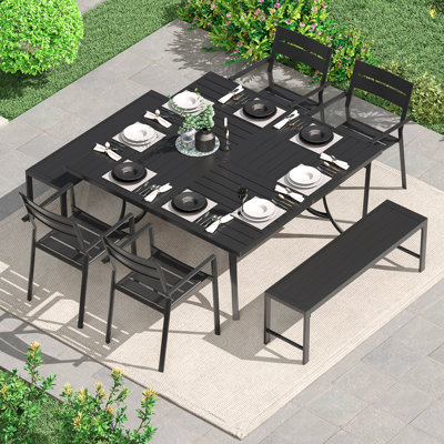Patio Dining Set with Stackable Metal Chairs and 59" Square Dining Table