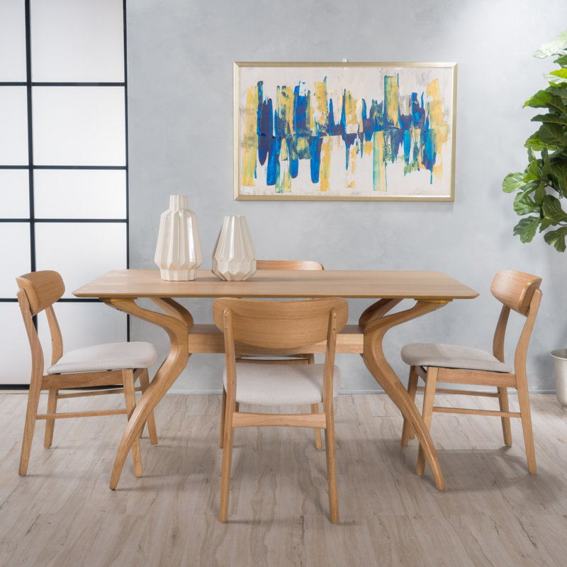 Juliahna Four Leg Dining Set, Light Beige and Natural Oak