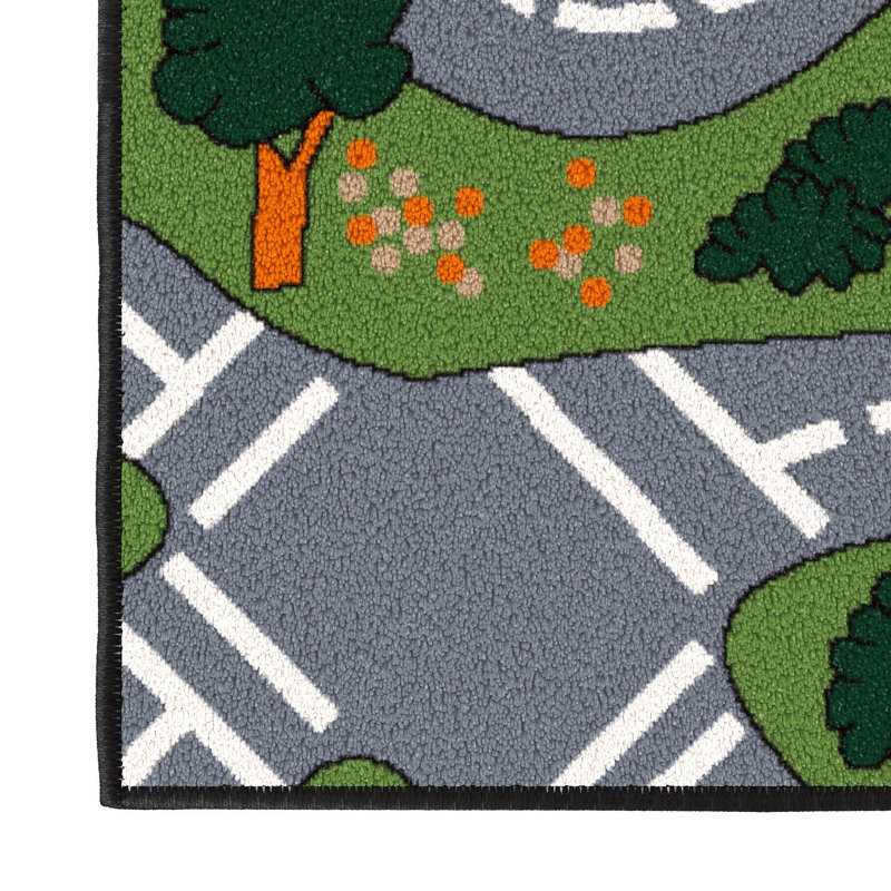 Easy Clean Non-Slip Rubberback Educational Town Traffic Play Kids Bedroom, Playroom Area Rug, Rectangle 5' x 6'6", Gray