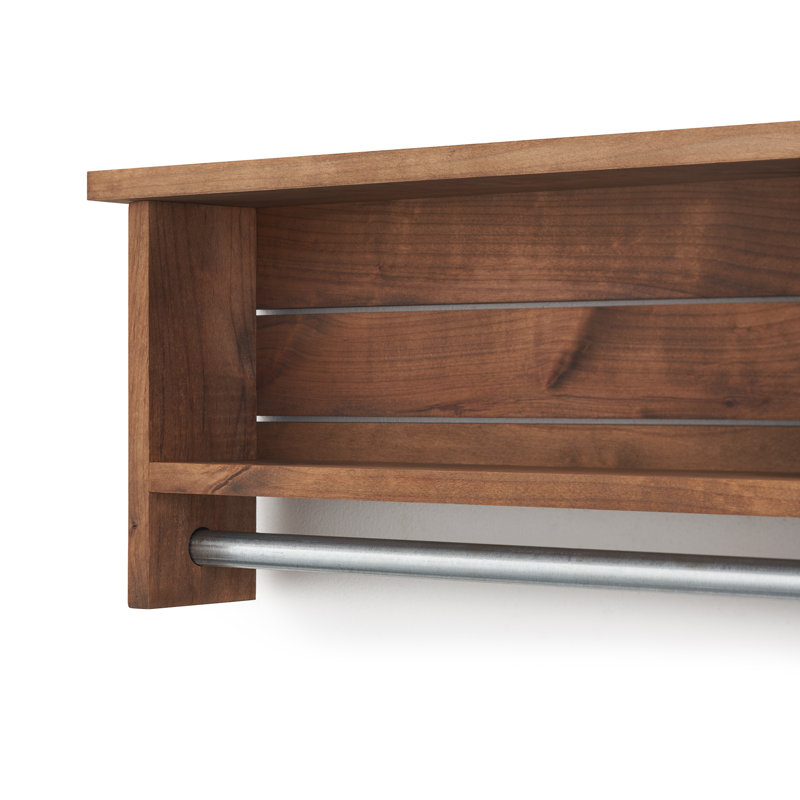 Eshu 2 Piece Alder Floating Shelf with Towel Bar, Walnut