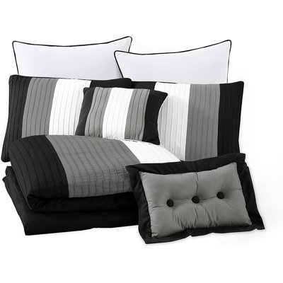 Loft 8-Piece Pleated Stripe Microfiber Comforter Set