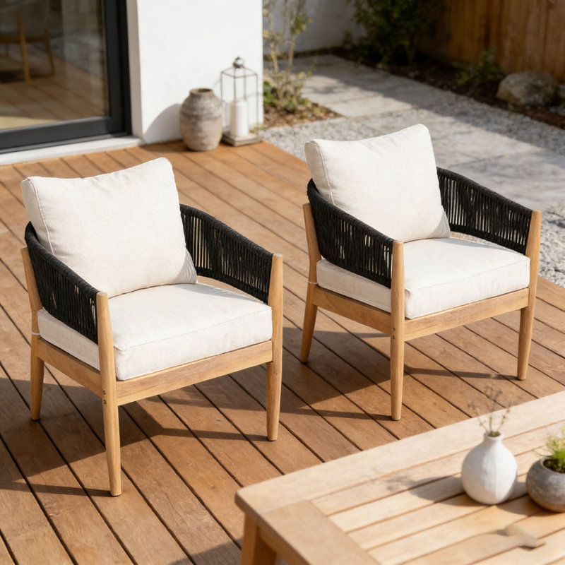 Ensemble de chaise de patio en bois, Noir, naturel
