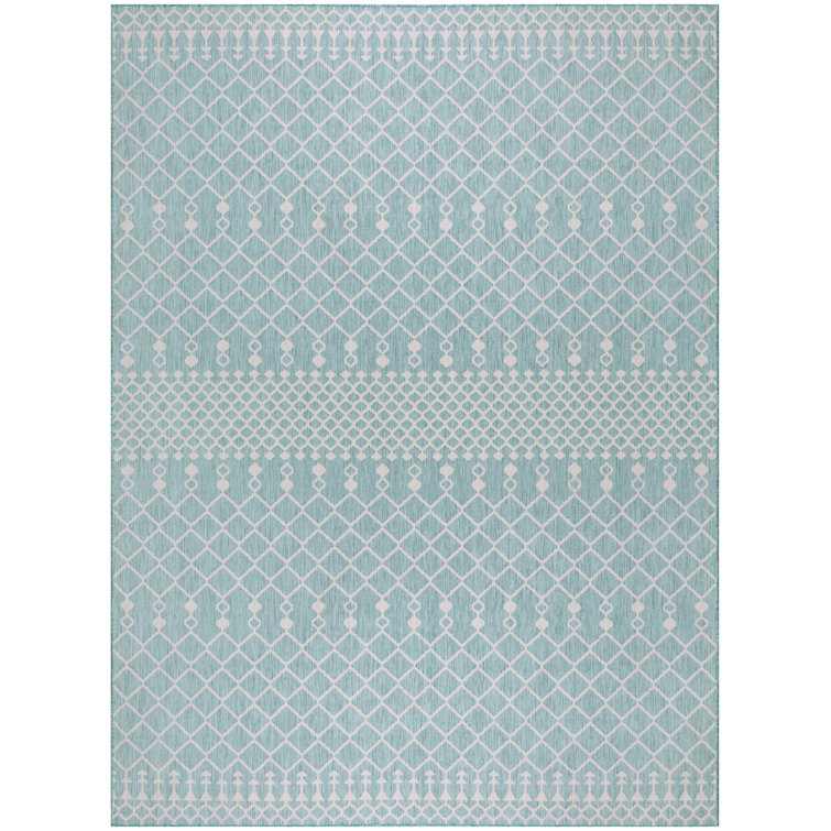 Ridlon Geometric Machine Woven Polyester/Polypropylene Indoor/Outdoor Area Rug in Aqua/Blue