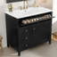 Ensemble de meuble-lavabo autoportant moderne 36 po avec lavabo, panneau de fibres à densité moyenne et bois d'hévéa, 3 tiroirs et tablette réglable-759708936-759708951
