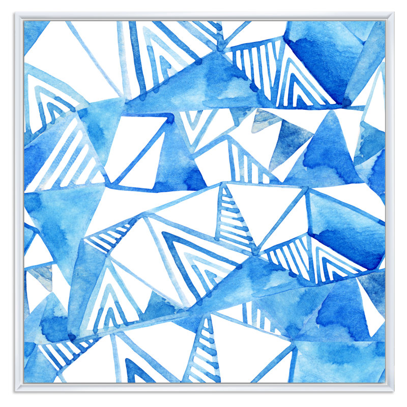 «Triangular Light Blue Geometrics On White II», reproduction d'art sur toile, Cadre flottant blanc