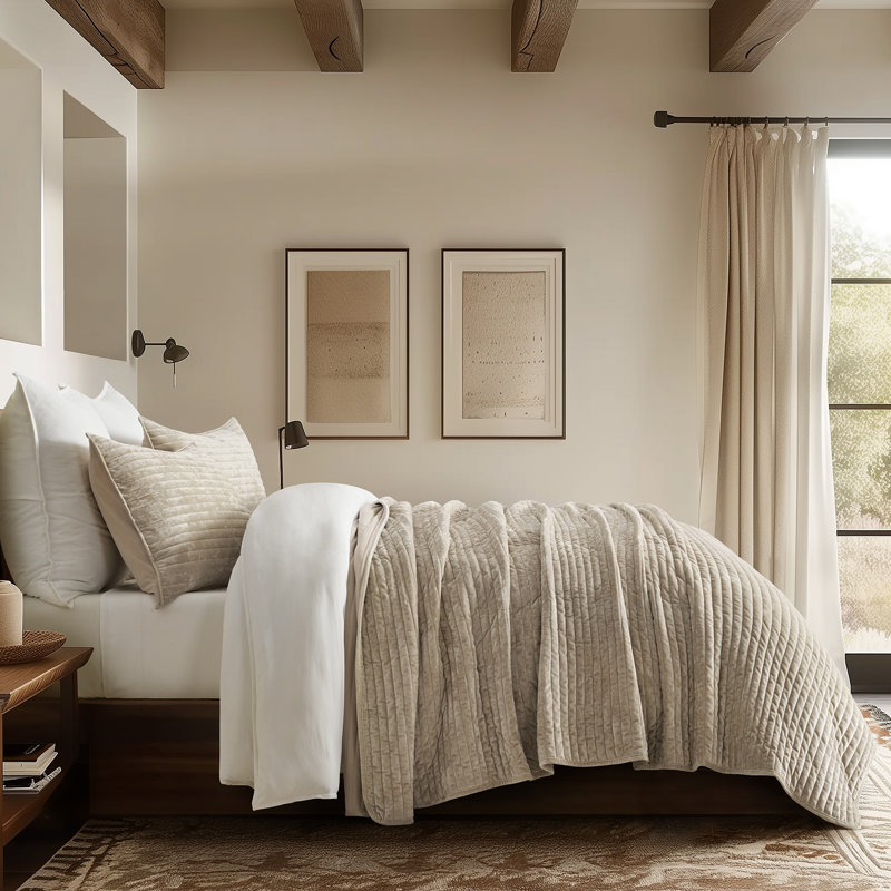 Luxe Velvet Channel Quilt Set, Taupe, California King