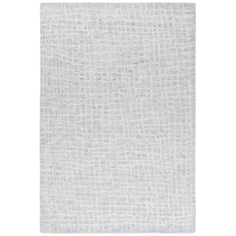 Lais Ebony Hand Tufted Wool/Cotton Checkered Rug in Ivory/Light Blue, Rectangle 5' x 8'