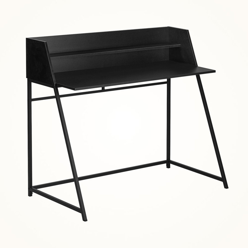 Rochadh Hutch with Shelf Black Finish Computer Desk with Metal leg, 39.01" H X 46.95" W X 23.47" D, Gray Stone