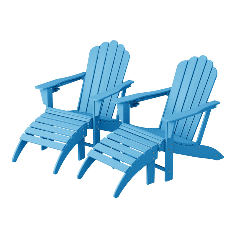 Ensemble de chaises d'extérieur en poly Adirondack avec repose-pieds 4 pièces, Bleu