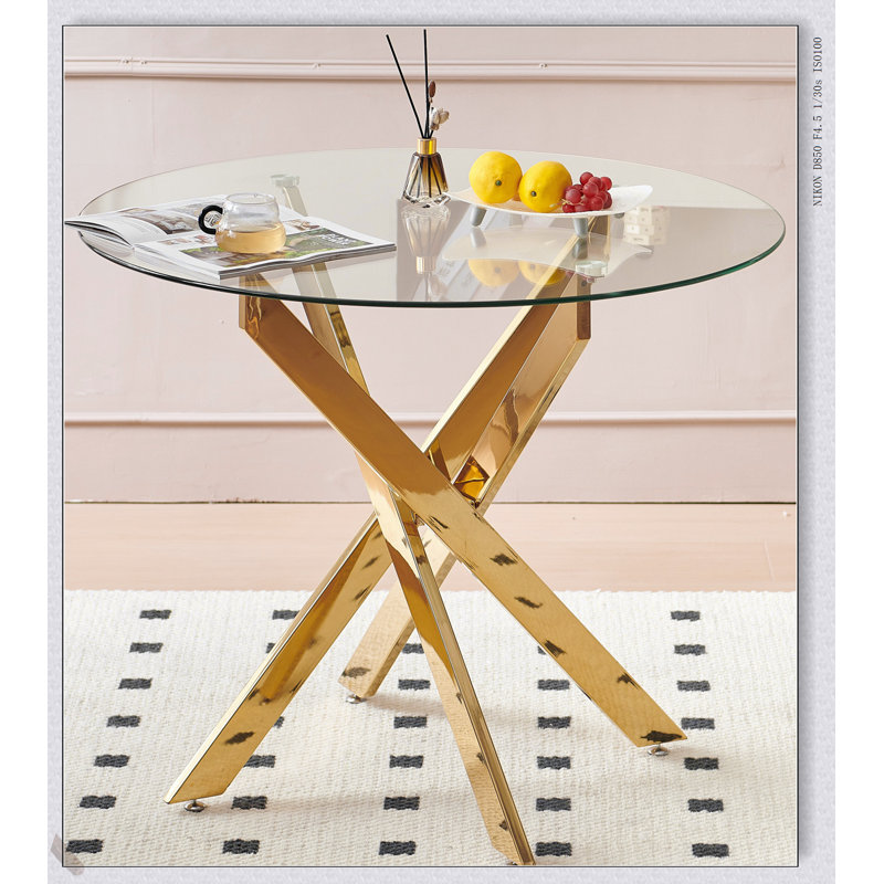 Ensemble repas Mid-Century moderne avec plateau en verre et pieds en métal, polyvalent pour 4 à 6 personnes ou comme table basse
